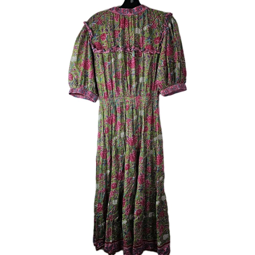 LOLA Australia NWOT Pink Floral Boho Resortwear Midi LS Button Tie Waist Dress M - Picture 5 of 10